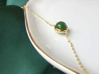 和田玉碧玉项链菠菜绿老坑8mm进口包金手链镶嵌玉石耳线配套饰品 耳线